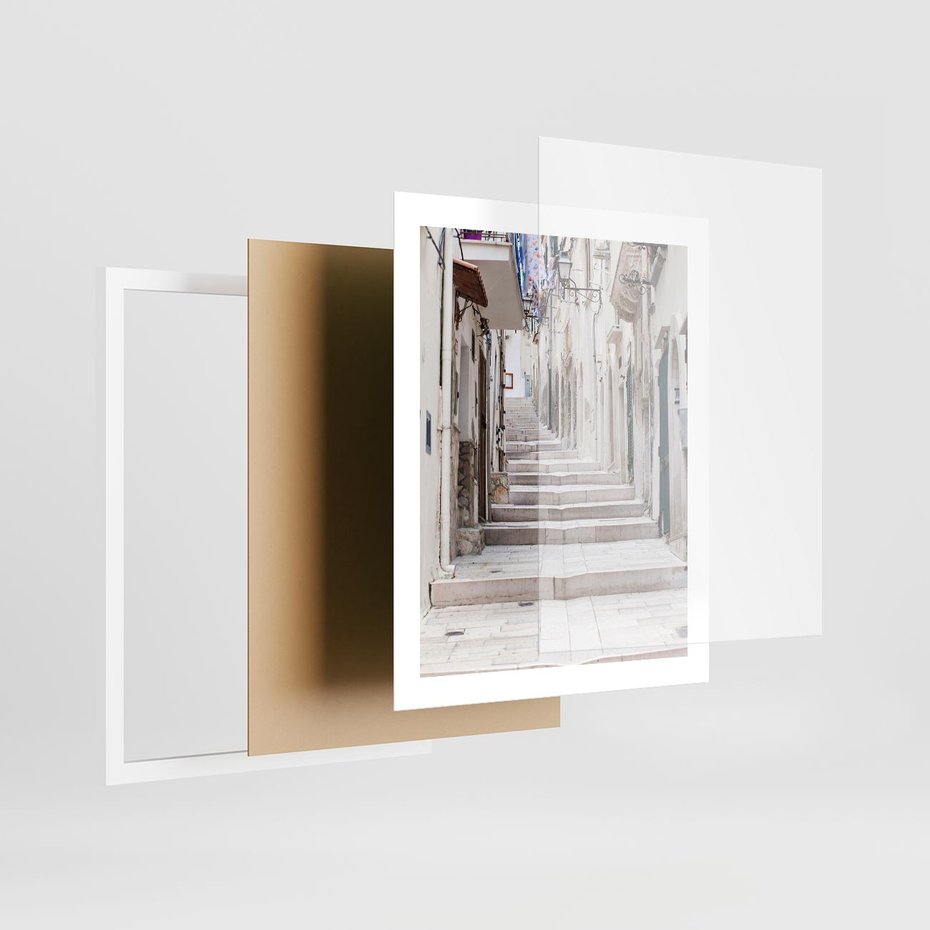 Plakat w ramie 40x50 - Urokliwa uliczka w perspektywie - uliczka, perspektywa - rama biała