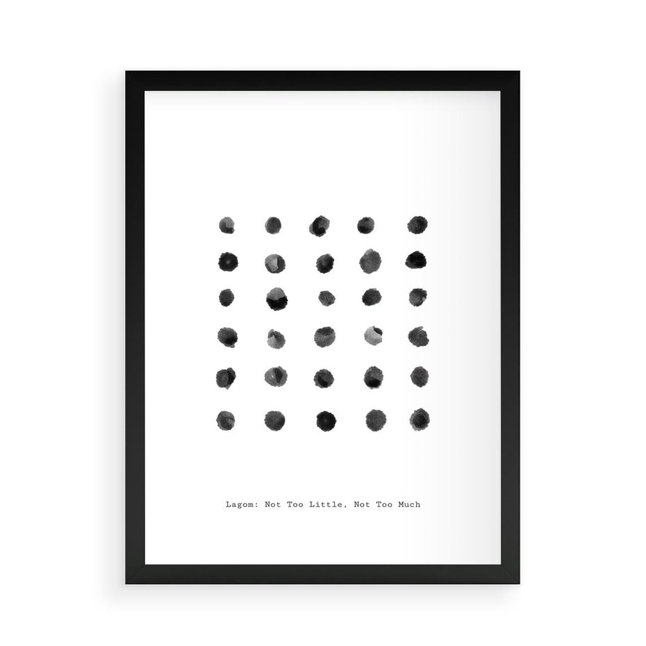 Plakat w ramie 50x70 - Boho Sztuka Wolości - minimalistyczny plakat, czarne kropki na białymtle - rama czarna