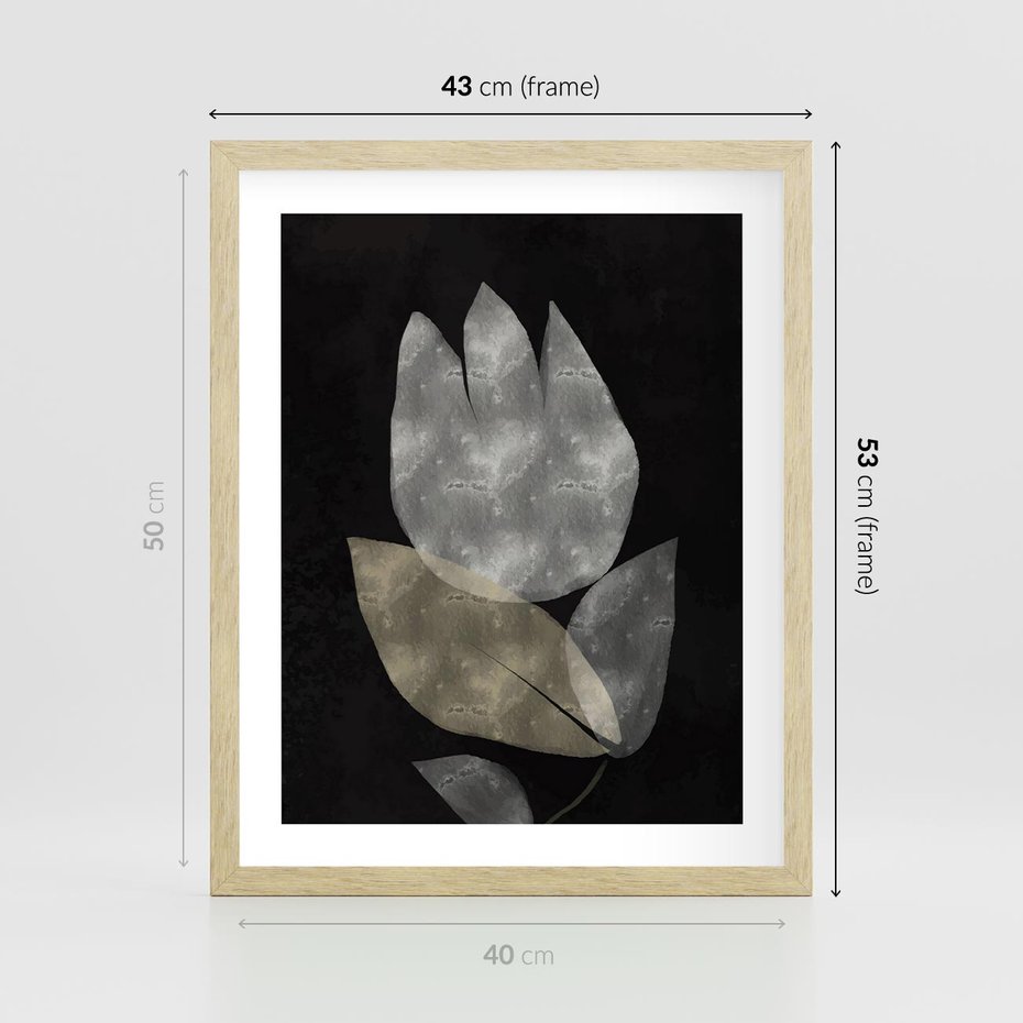 Plakat w ramie 40x50 - Nocne Uniesienia - abstrakcyjny kwiat, mroczna atmosfera - rama drewno