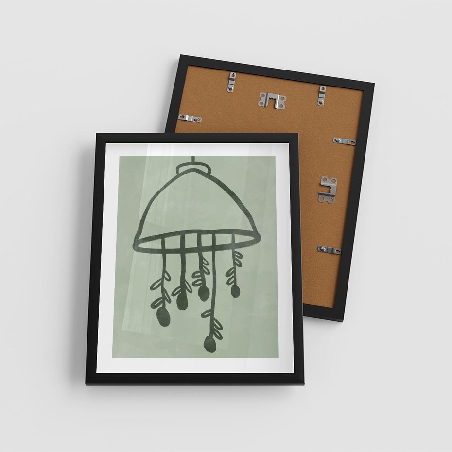 Plakat w ramie 40x50 - Zieleń Inspirującego Spokoju - plakat z abstrakcyjną zieloną lampą, skandynawski design - rama czarna