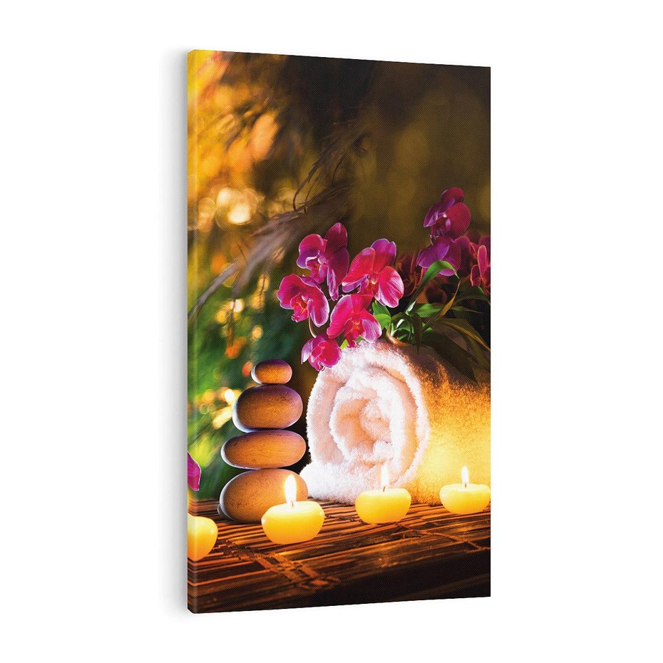 Obraz na płótnie 80x120 - Relaksujące spa z płonącymi świecami - spa, świece
