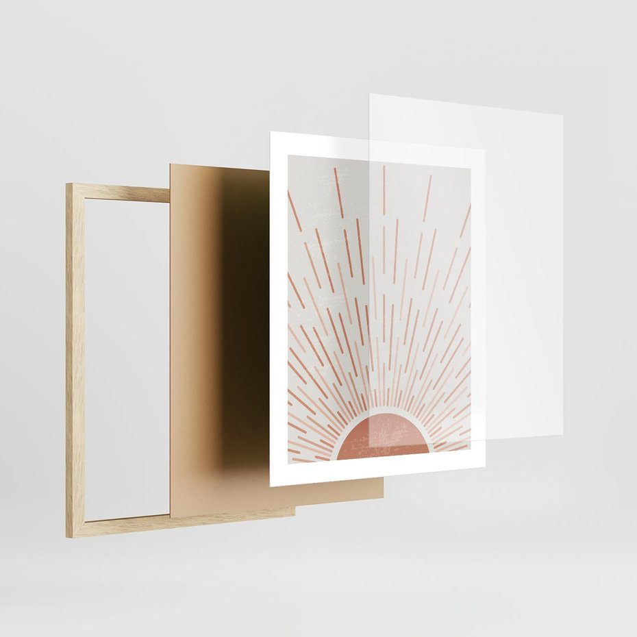 Plakat w ramie 40x50 - Słońce w Stylu Boho - słońce, grafika boho - rama drewno