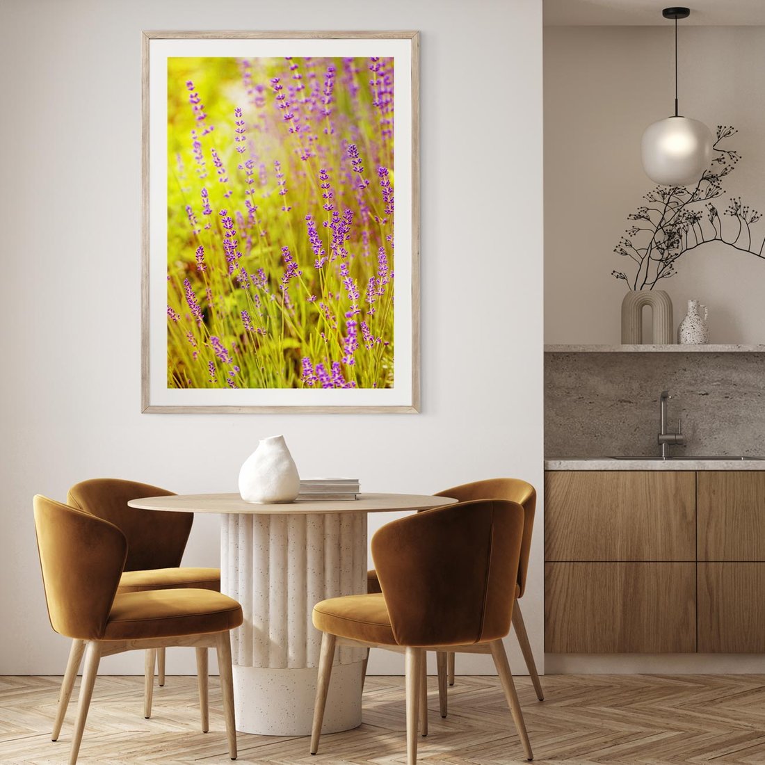 Plakat w ramie 40x50 - Delikatność natury - lawenda, kwiaty - rama drewno