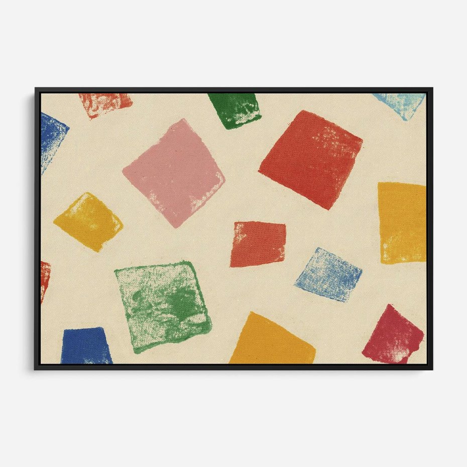 Obraz w ramie 70x50 - Tęczowe Rytmy - kolorowe tęczowe kwadraty, wesoły kolaż - rama czarna