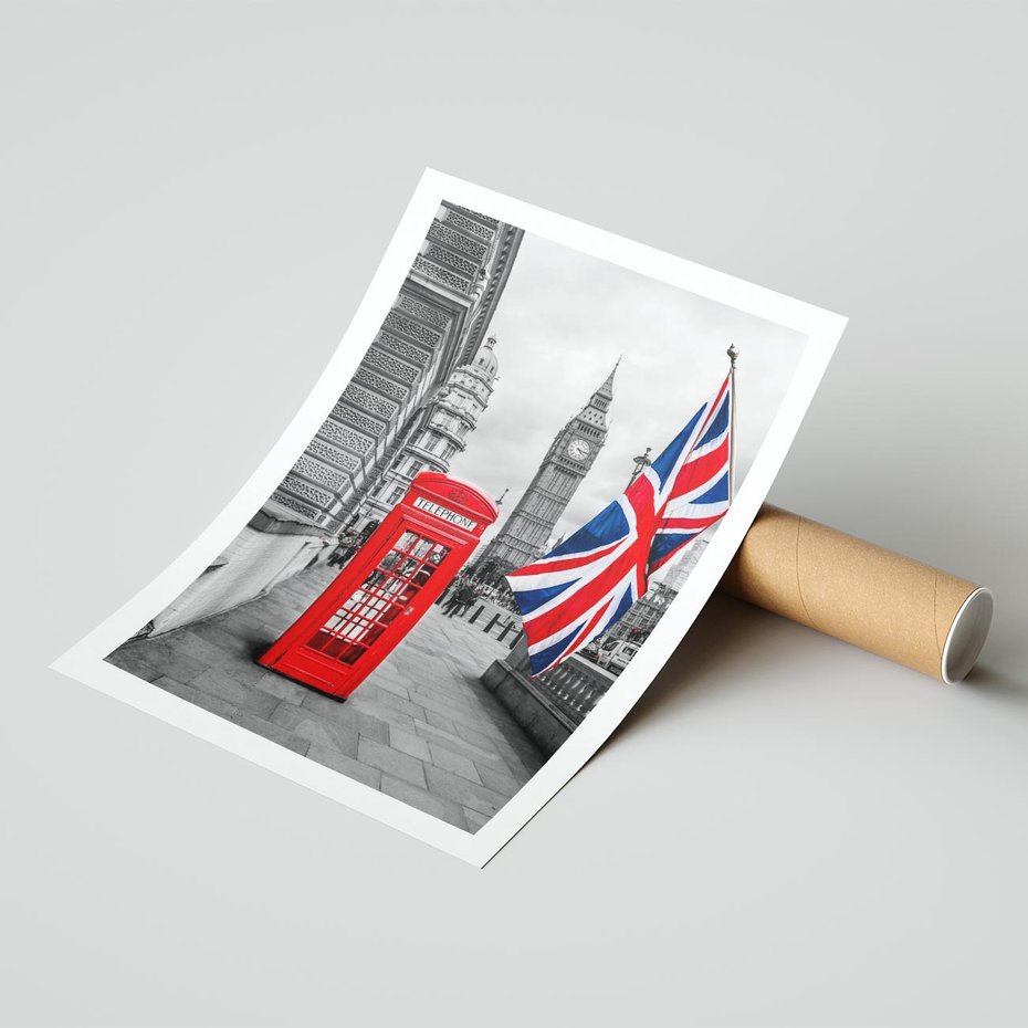 Plakat bez ramy 50x70 - Londyńska Budka przy Big Benie - Londyn, budka