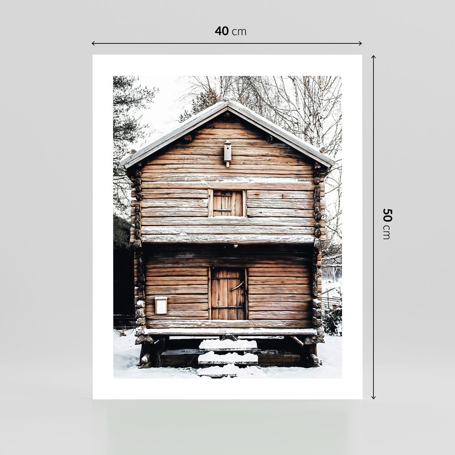 Plakat bez ramy 40x50 - Śnieżny Ustronny Raj - domek w górach, śnieg