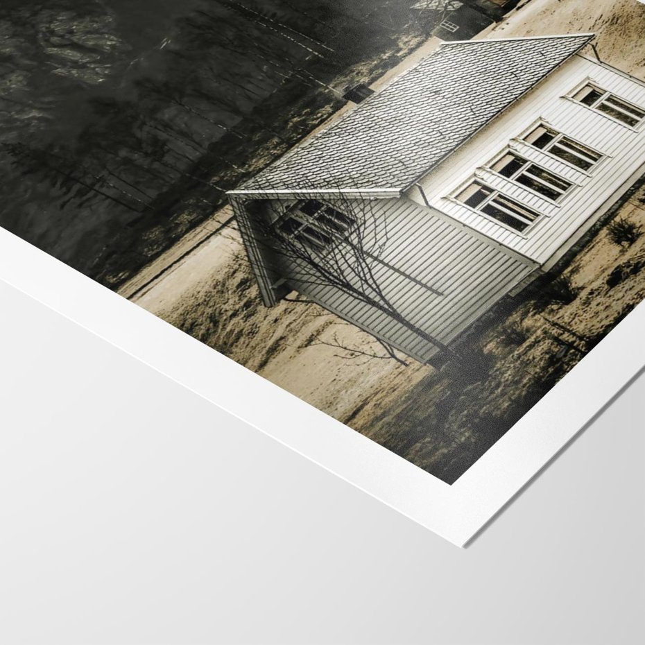 Plakat bez ramy 21x30 - Ciepło i Urok Górskiego Domku - domek w górach, sepia