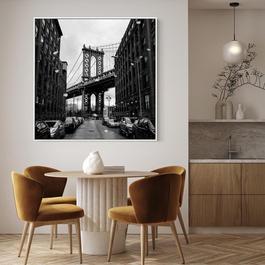 Obraz w ramie 50x50 - Ikona Miasta - Nowy Jork, most - rama biała
