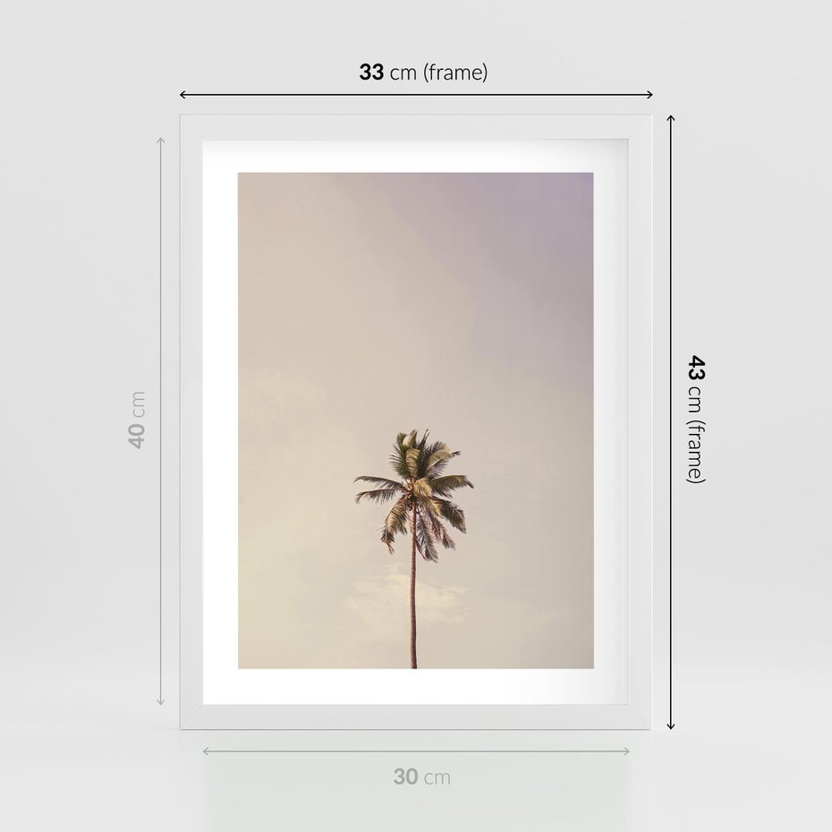 Plakat w ramie 30x40 - Samotna Palma pod Niebem - samotna palma, na tle nieba - rama biała