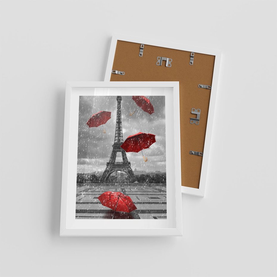 Plakat w ramie 30x40 - Czarno-biała magia Eiffla - Eiffla, Paryż - rama biała