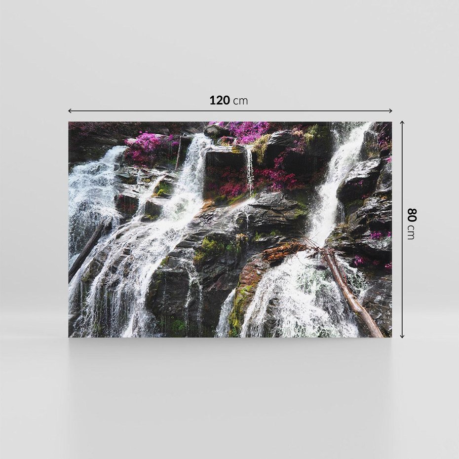 Obraz na płótnie 120x80 - Wodospad wśród majestatycznych gór - wodospad, góry