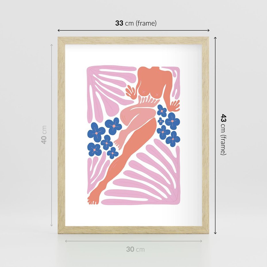 Plakat w ramie 30x40 - Opowieść Ognistych Rytów - nowoczesny kobiecy akt, graficzne kształty - rama drewno