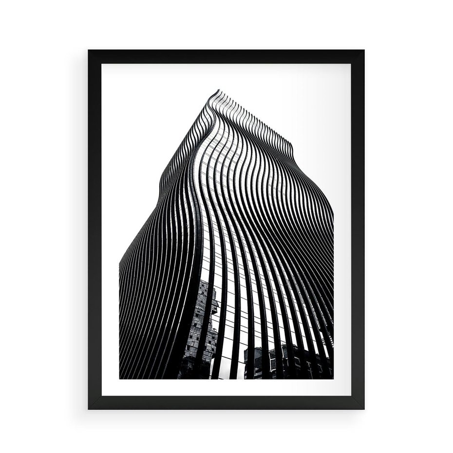 Plakat w ramie 50x70 - Falowany Wieżowiec na Fotografii - architektura, falowany wieżowiec - rama czarna