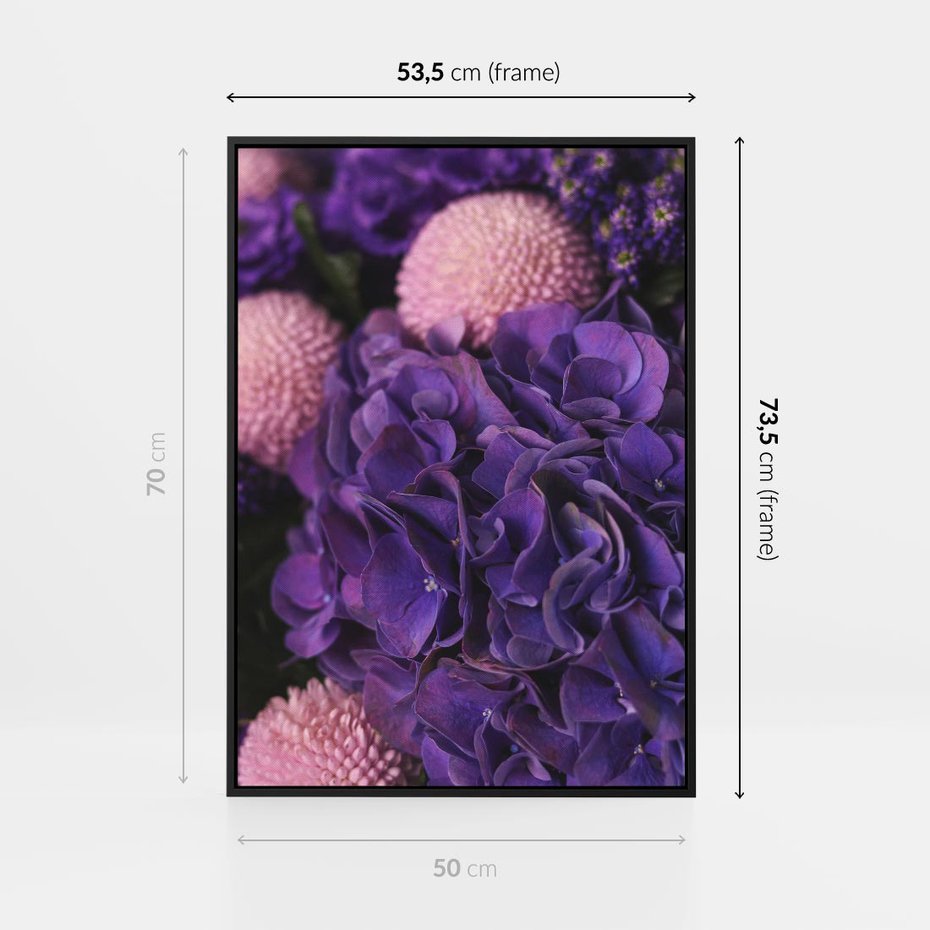 Obraz w ramie 50x70 - Fioletowa hortensja - kwiaty, hortensja - rama czarna