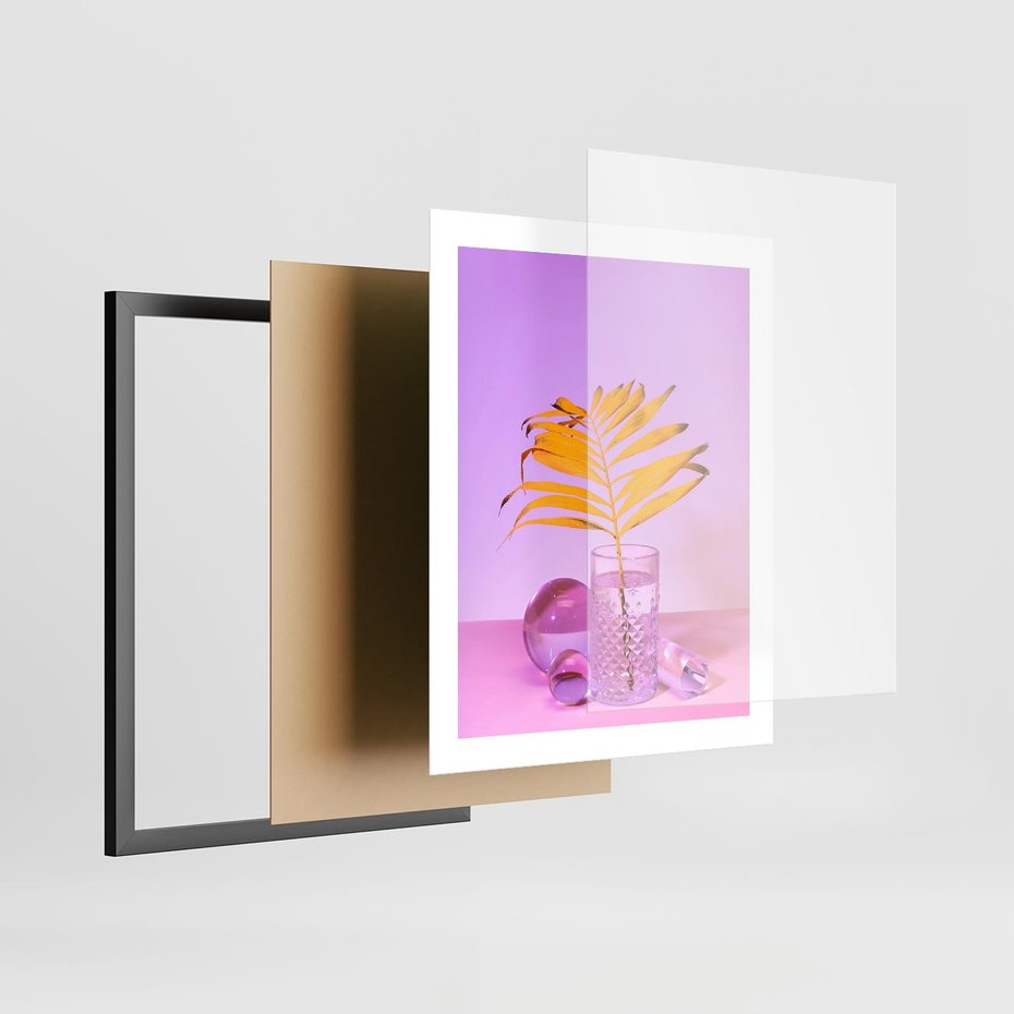 Plakat w ramie 40x50 - Minimalizm i Urok Natury - liście, pastele - rama czarna