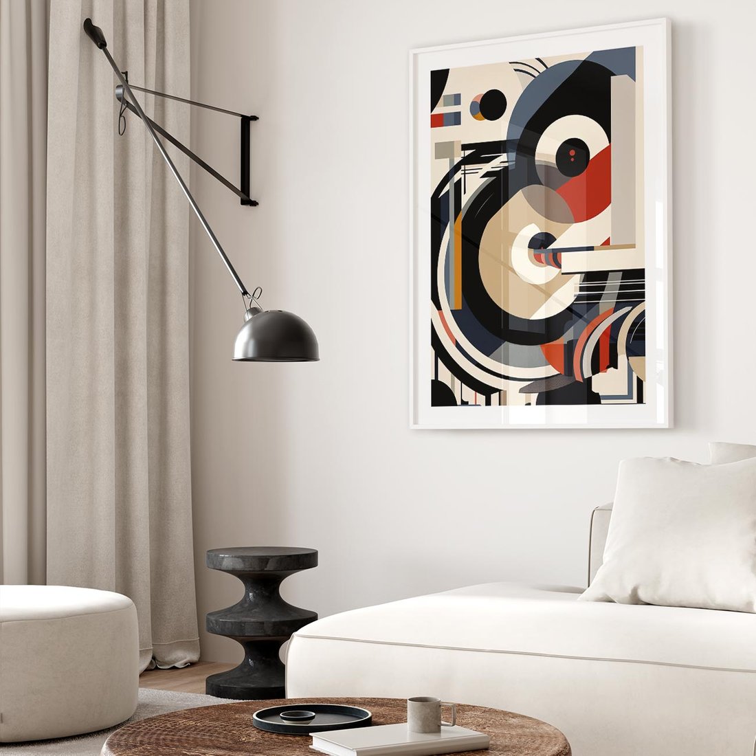 Plakat w ramie 40x50 - Wibracje Marzeń - abstrakcyjny obraz, geometryczne koła - rama biała