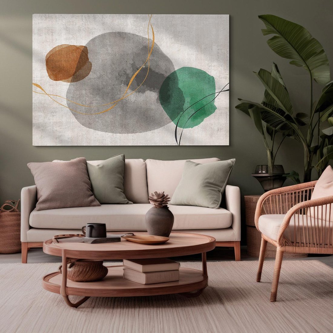 Obraz na płótnie 100x70 - Delikatne Plamy - akwarelowe plamy, złote linie