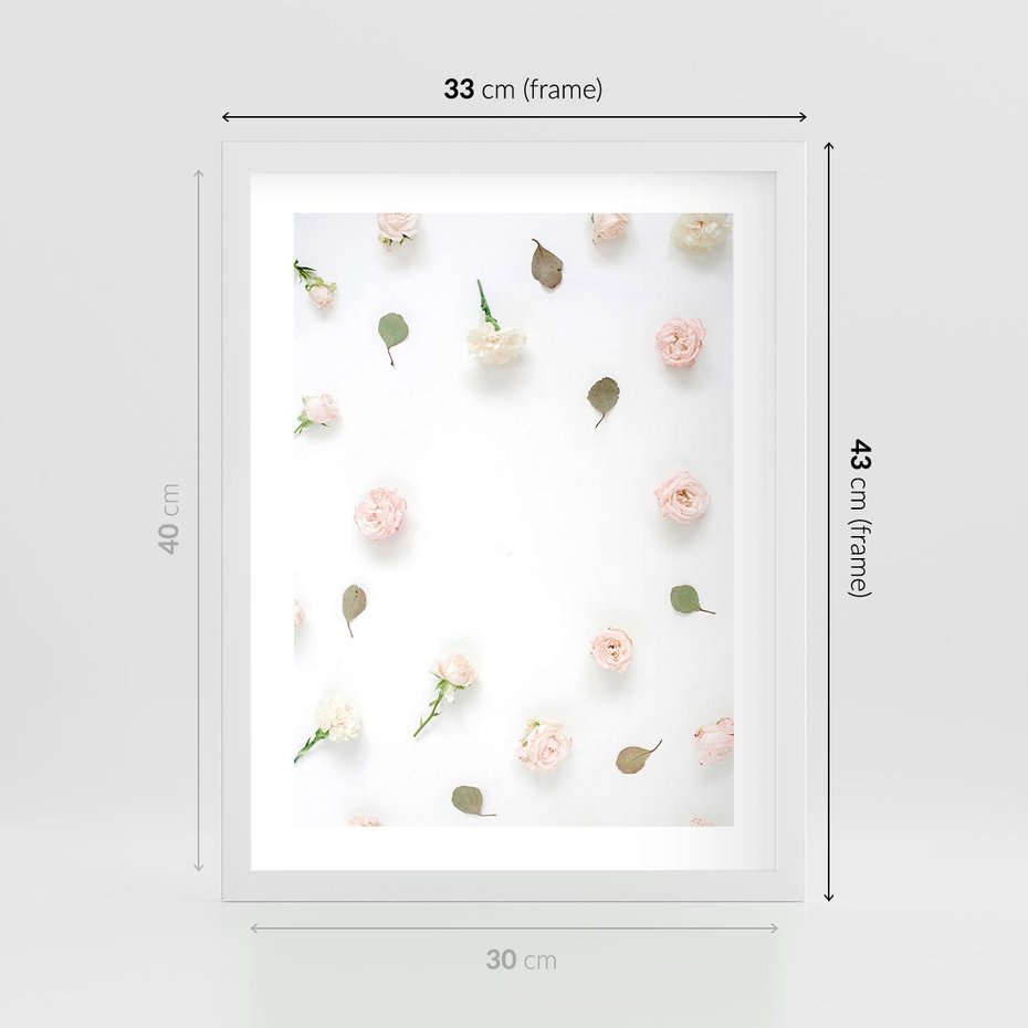 Plakat w ramie 30x40 - Romantyczna Kompozycja z Różami - kompozycja kwiatowa, róże - rama biała