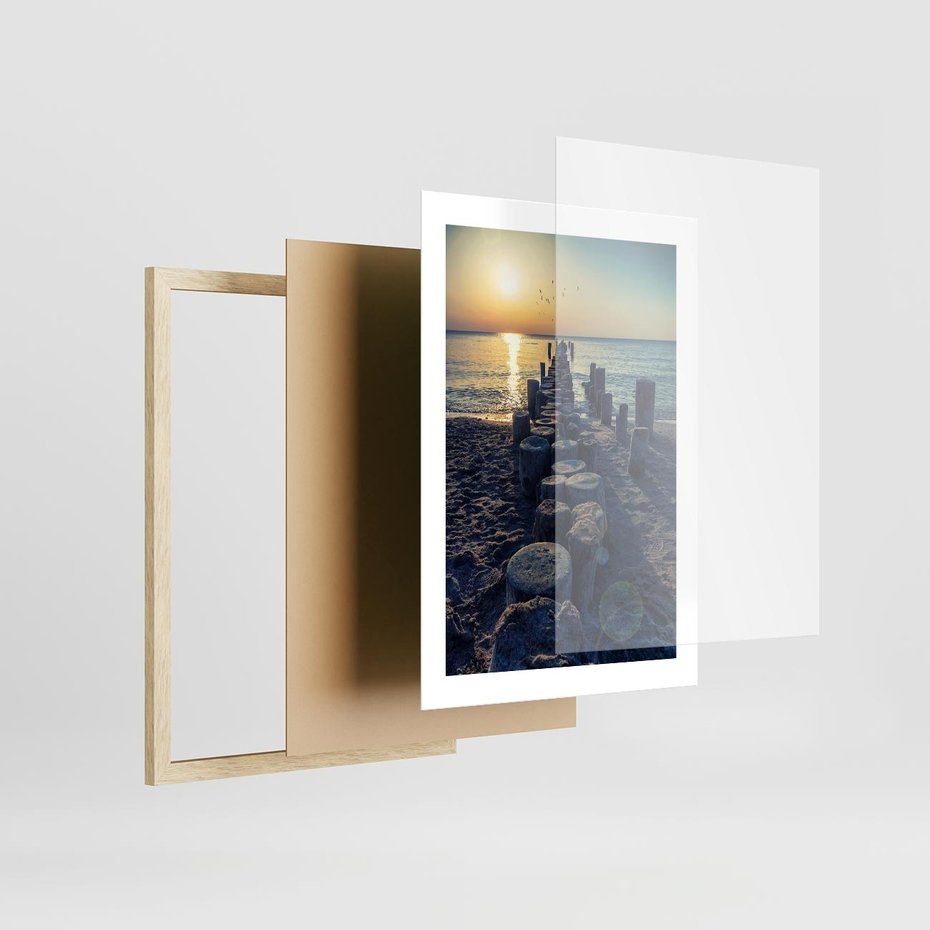 Plakat w ramie 30x40 - Zachód Słońca nad Morzem - morze, zachód - rama drewno