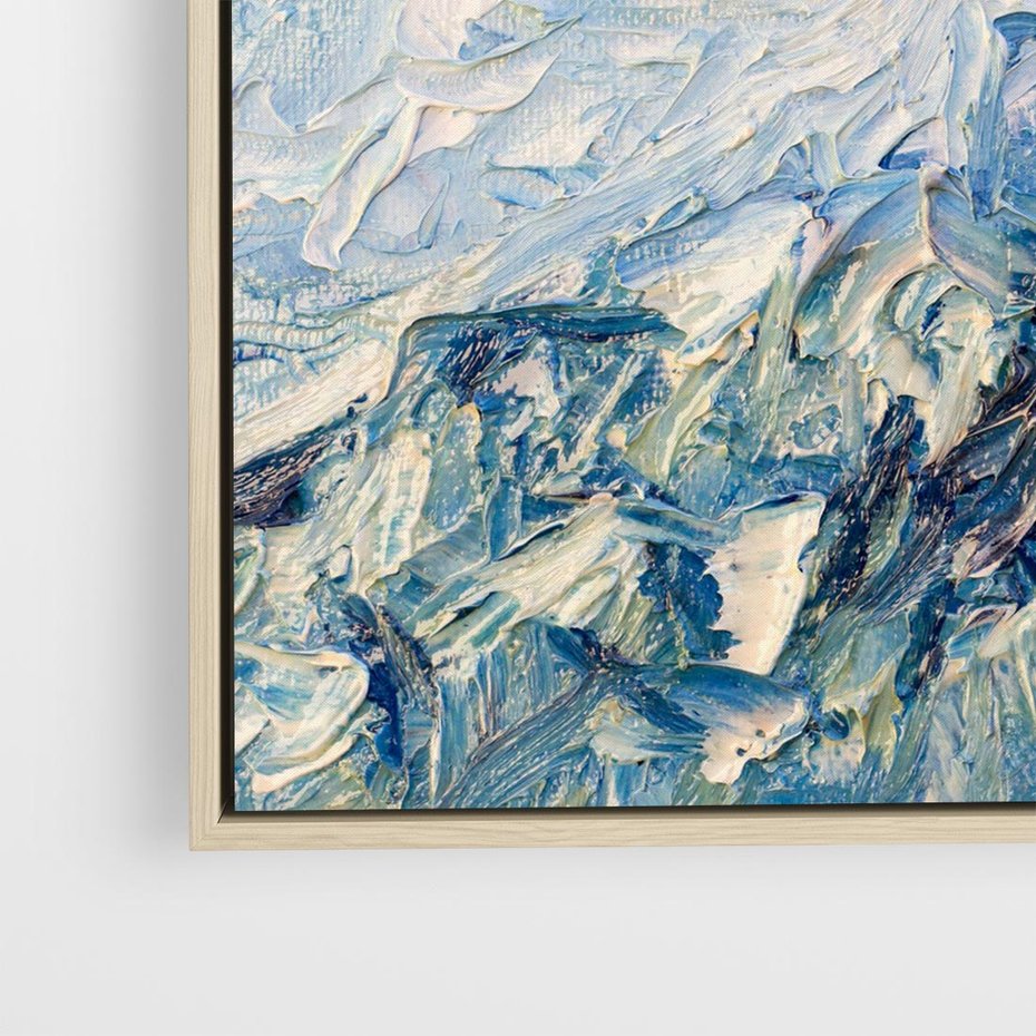 Obraz w ramie 50x50 - Majestat Błękitnych Szczytów - olejny obraz, górski pejzaż - rama drewno