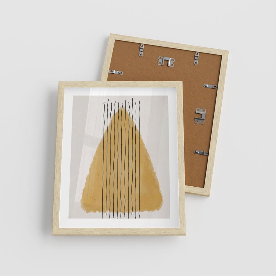 Plakat w ramie 40x50 - Migocące Impulsy - abstrakcyjna akwarelowa plama, nieregularne kreski - rama drewno