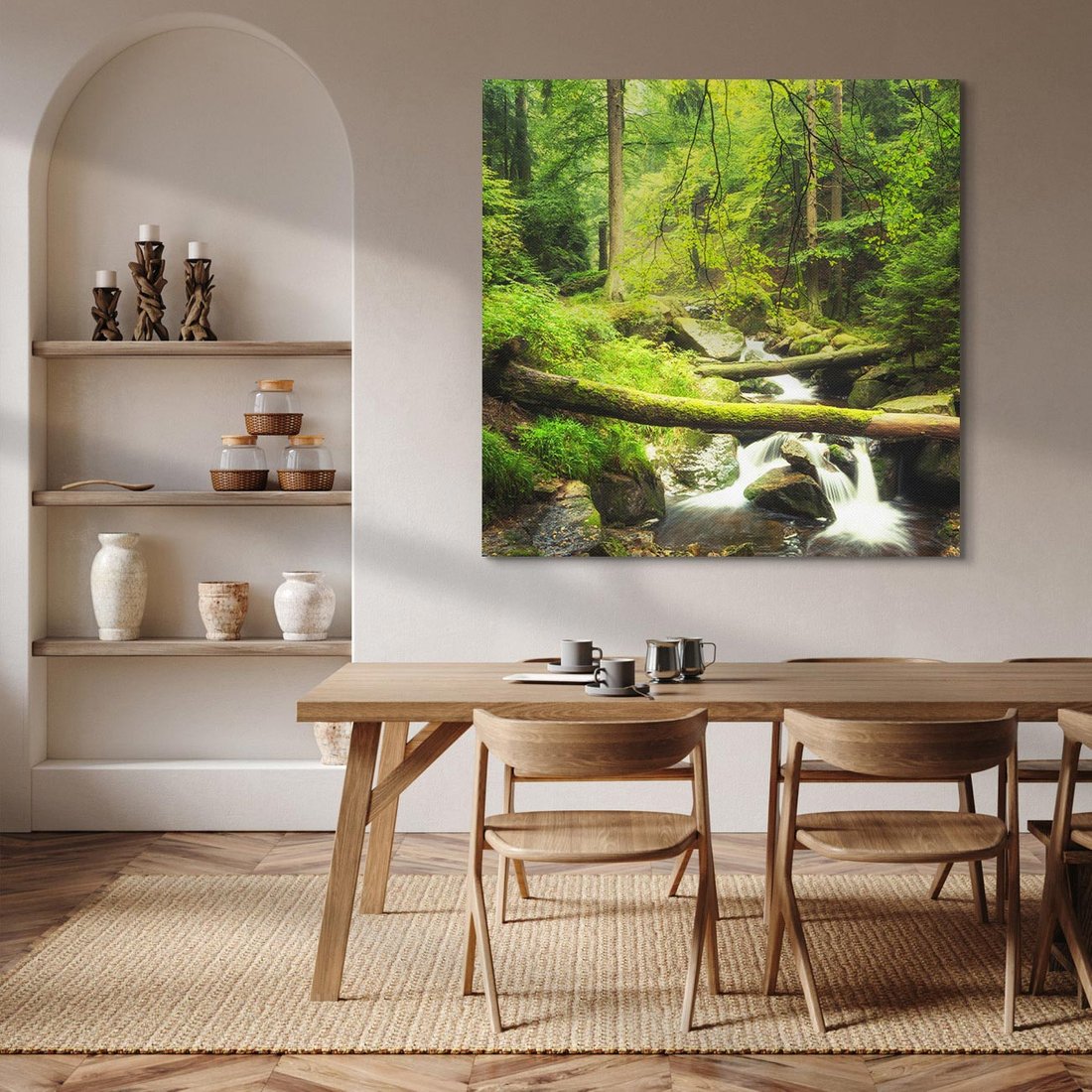 Obraz na płótnie 70x70 - Magiczny Strumień w Lesie - strumień, las