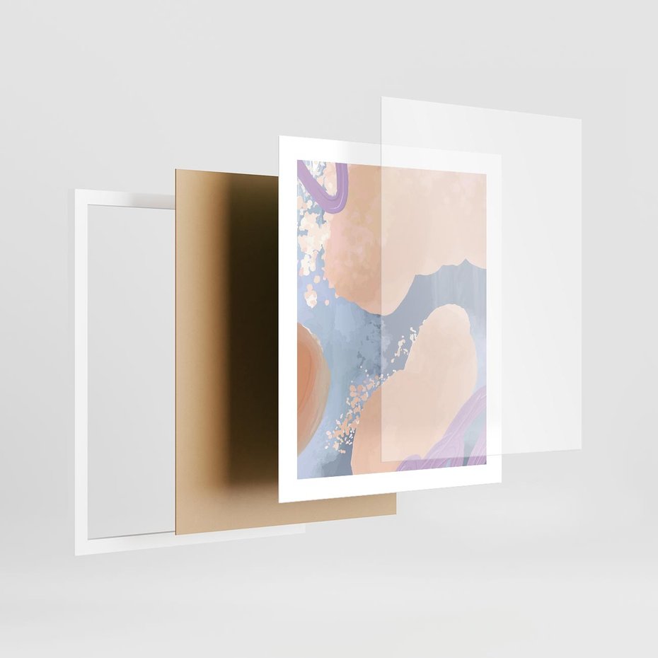 Plakat w ramie 40x50 - Przenikanie Niecodziennych Form - abstrakcyjne akwarelowe plamy, pastele - rama biała