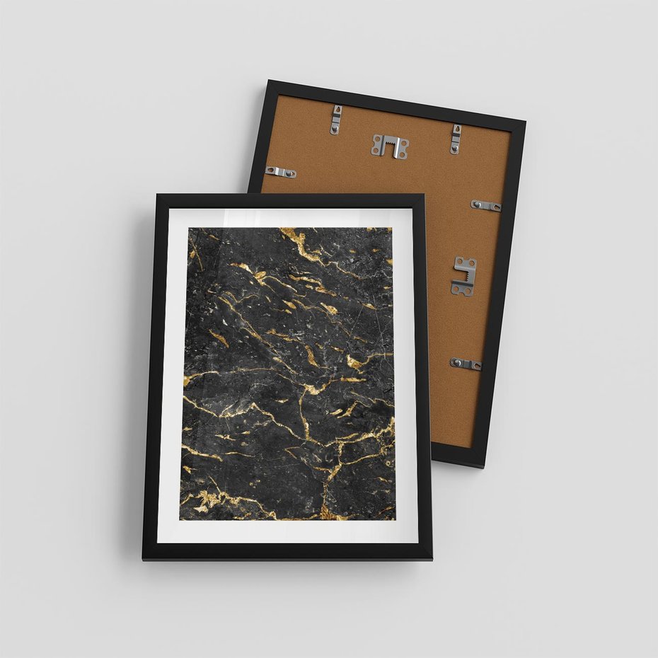 Plakat w ramie 30x40 - Egzotyczny Blask - marmur, złoto - rama czarna