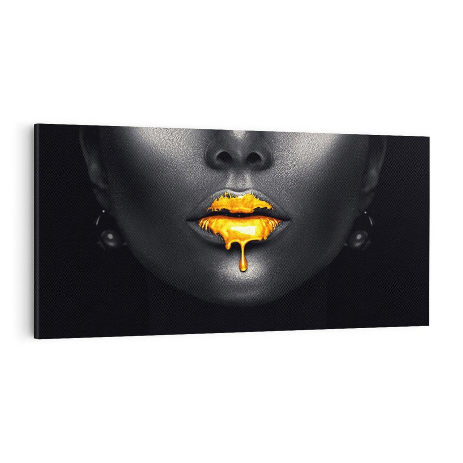 Obraz na płótnie 100x50 - Złote Usta Kobiety - złote, usta