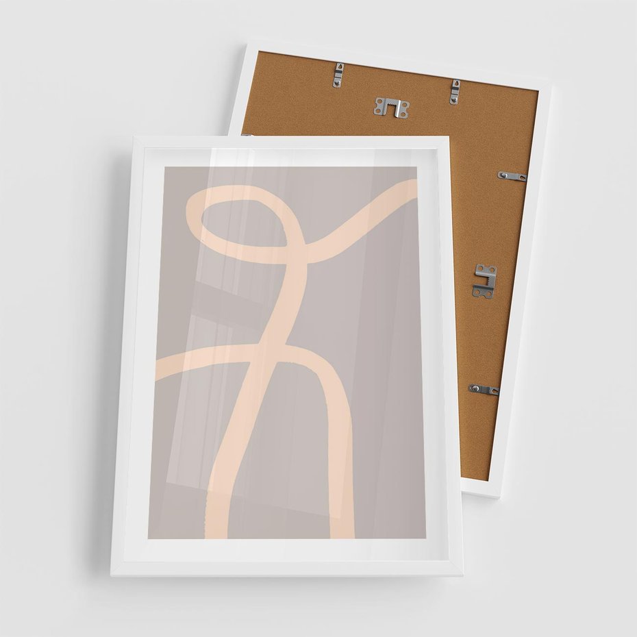 Plakat w ramie 50x70 - Beżowe Boho Zaplątanie - minimalistyczny obraz, nowoczesny - rama biała