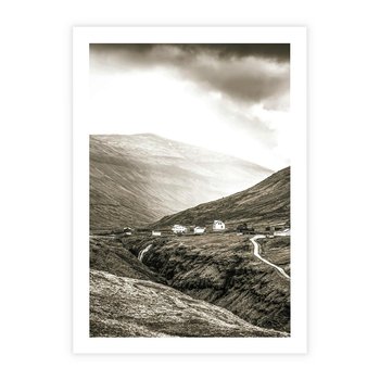 Plakat bez ramy 21x30 - Domki w Górach - czarno biała fotografia, górski pejzaż