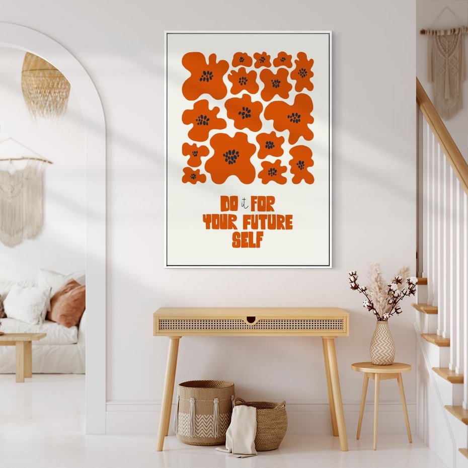 Obraz w ramie 70x100 - Taniec Kolorowych Promieni - self care, kompozycja kwiaty - rama biała