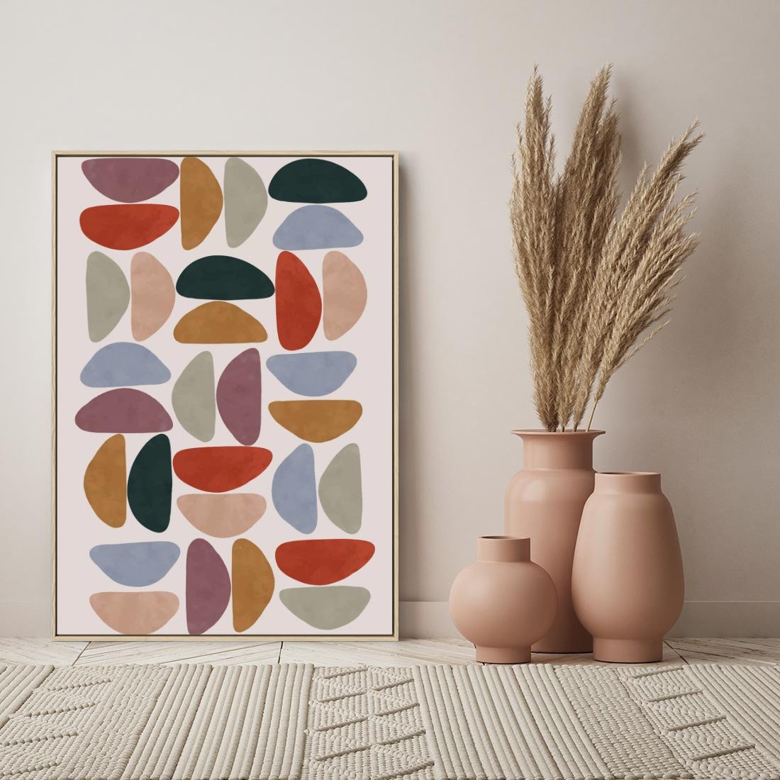 Obraz w ramie 50x70 - Kolorowe Echo Boho - abstrakcyjny obraz, geometryczna kompozycja - rama drewno