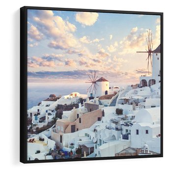 Obraz w ramie 50x50 - Biel ponad Błękitem - Santorini, białe budynki - rama czarna