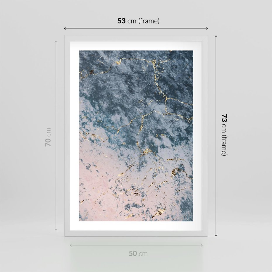 Plakat w ramie 50x70 - Elegancja i Wyrafinowanie - marmur, złoto - rama biała