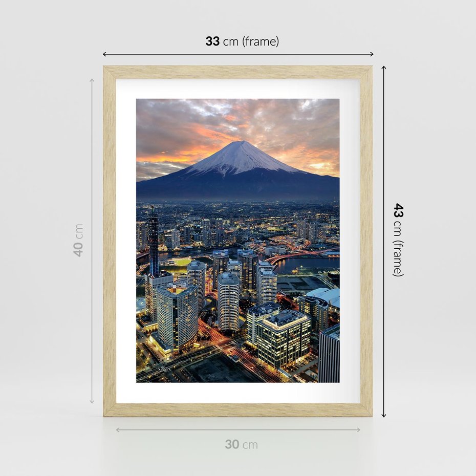 Plakat w ramie 30x40 - Miasto na Górnym Horyzoncie - miasto, góry - rama drewno