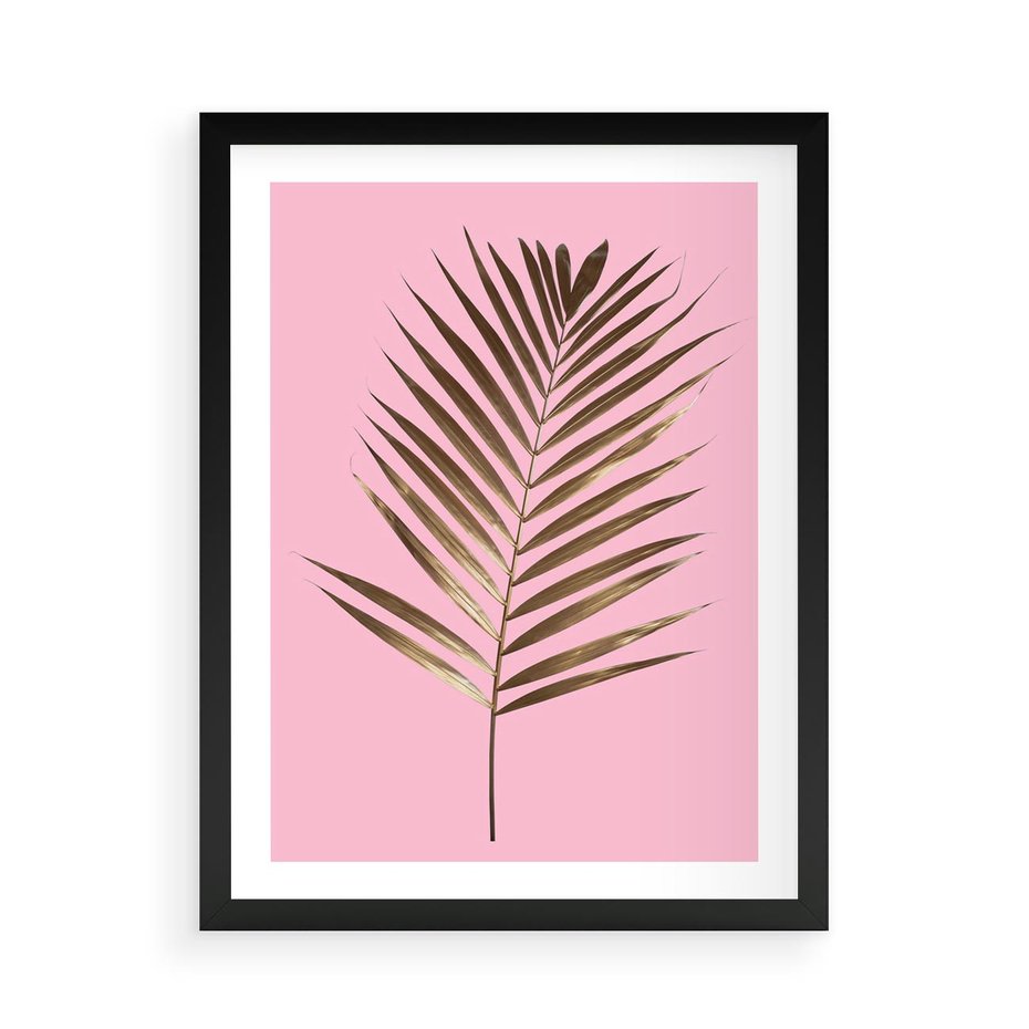 Plakat w ramie 50x70 - Promienie złotej palmy - złota, palma - rama czarna