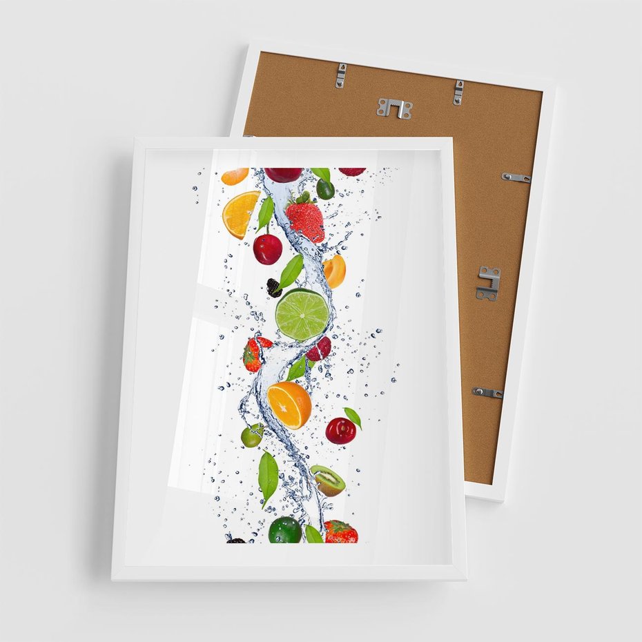 Plakat w ramie 50x70 - Kulinarne Inspiracje - owoce, woda - rama biała