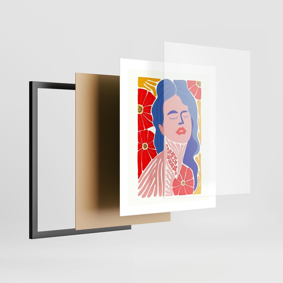 Plakat w ramie 40x50 - Nowoczesna Twarz - nowoczesna grafika, kolorowa twarz kobiety - rama czarna