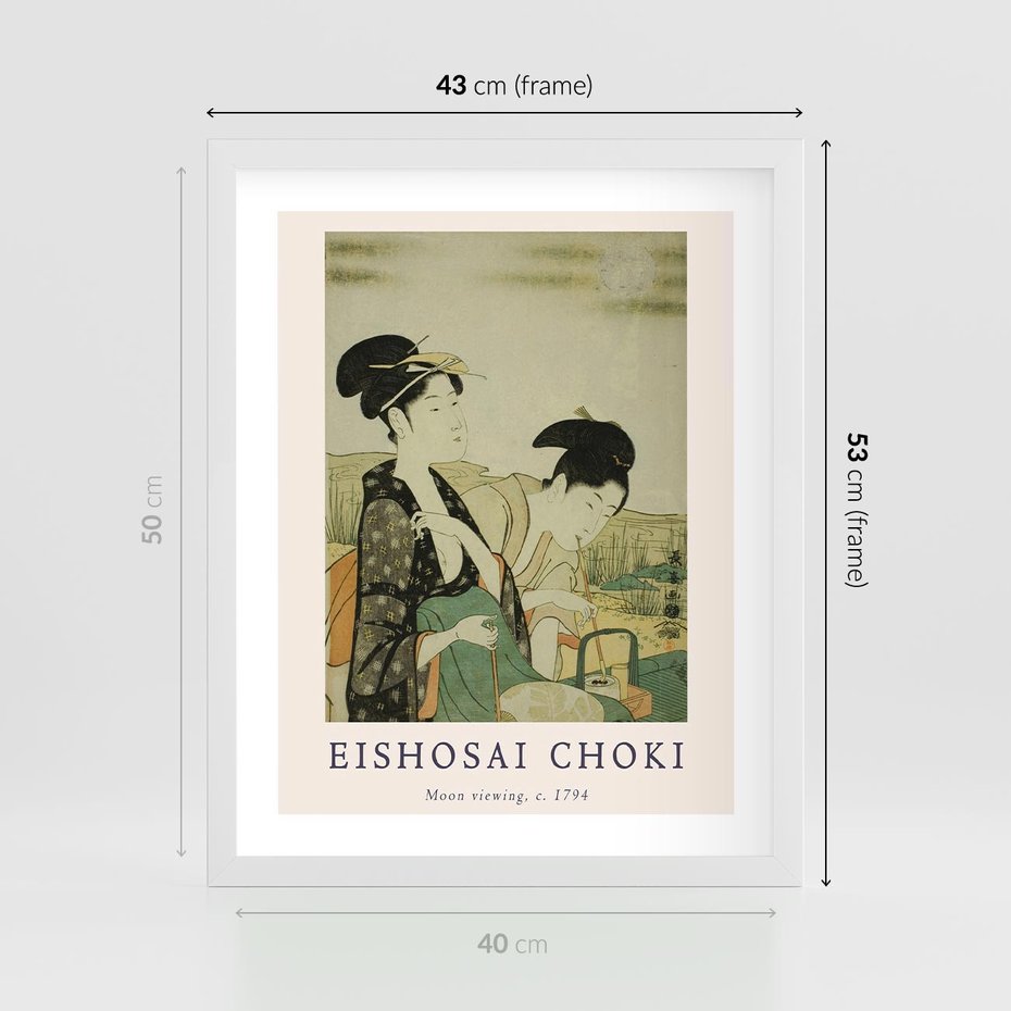 Plakat w ramie 40x50 - Rycina Eishosai Choki - staraa chińska rycina, eishosai choki - rama biała