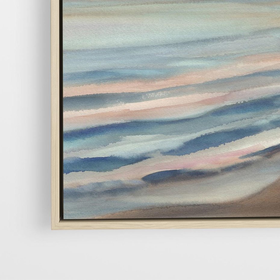 Obraz w ramie 50x50 - Witraże roziskrzonych myśli - akwarela, zamglony wschód słońca - rama drewno