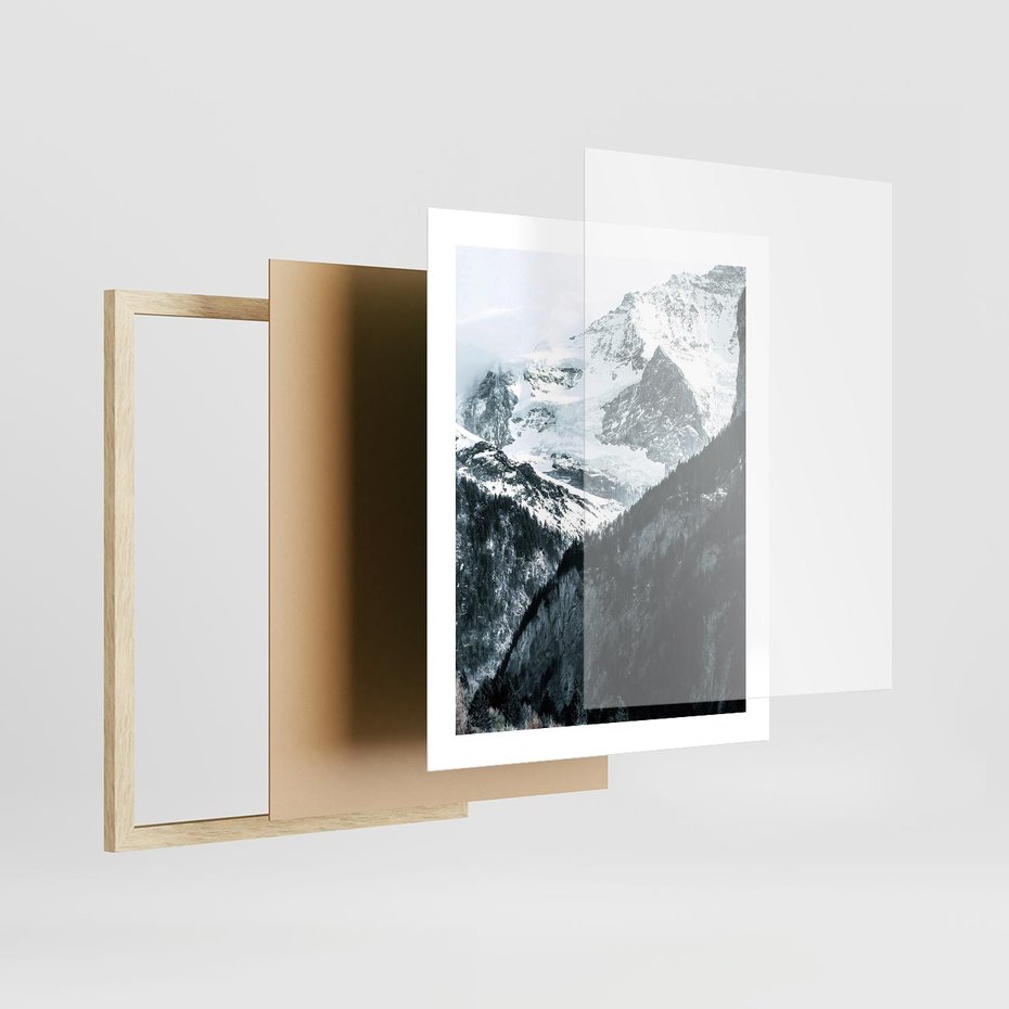 Plakat w ramie 40x50 - Góry w Zimowym Uścisku - góry, ośnieżone szczyty - rama drewno