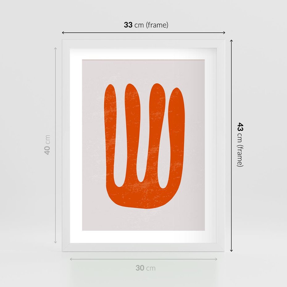 Plakat w ramie 30x40 - Eksploracja Nowego Światła - abstrakcyjna pomarańczowa forma, minimalizm - rama biała