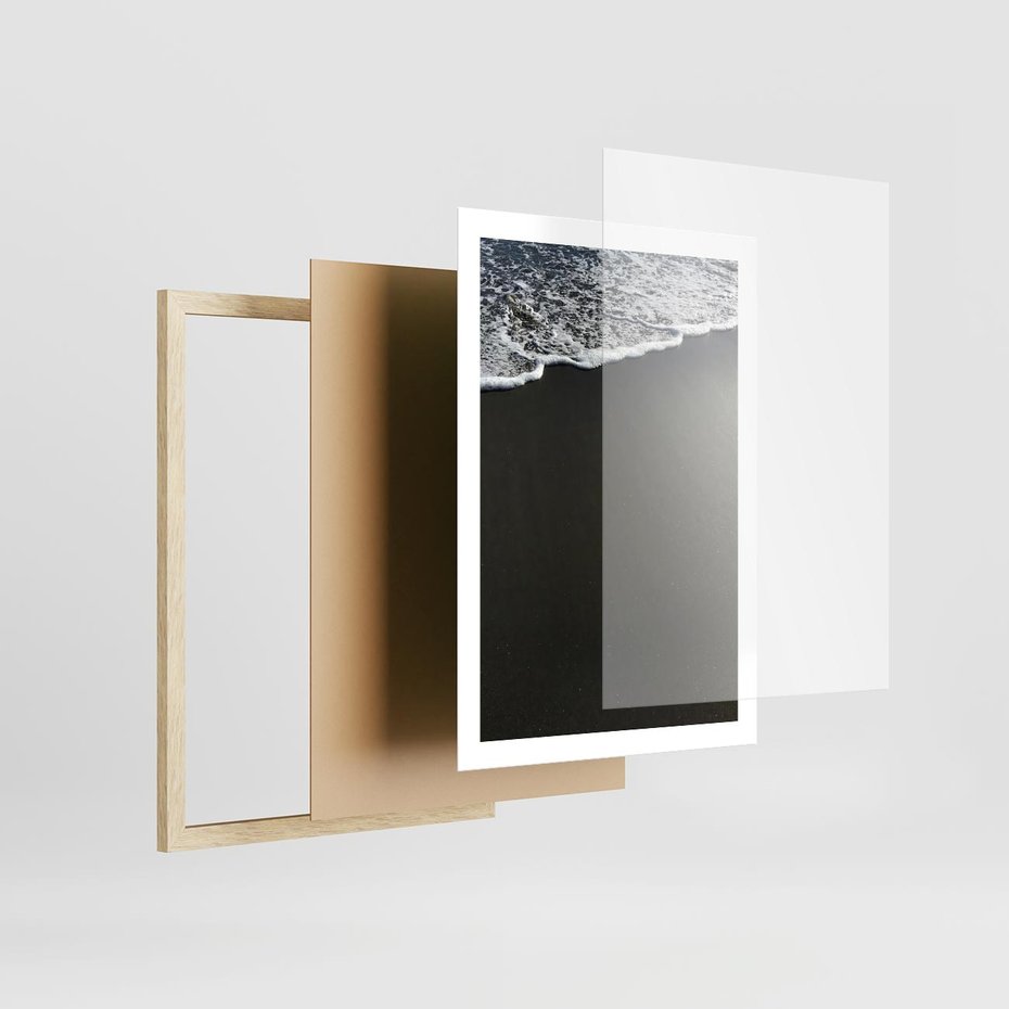 Plakat w ramie 50x70 - Morskie Fale na Plaży - plaża, morskie fale omywają piasek - rama drewno