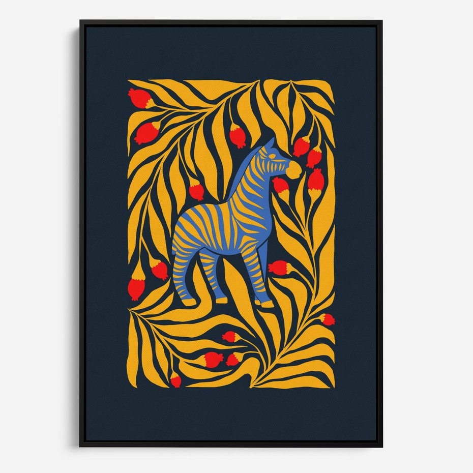 Obraz w ramie 50x70 - Wibracje Wyobraźni - zebra, granatowe tłó - rama czarna