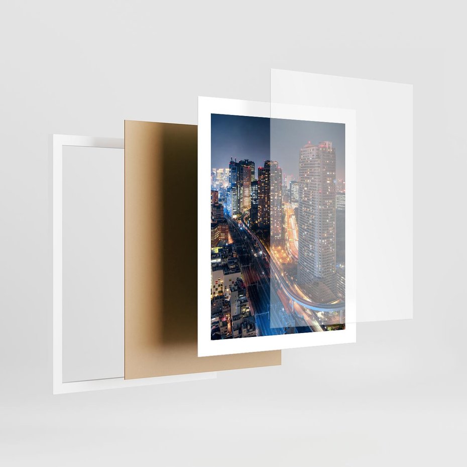 Plakat w ramie 40x50 - Miasto nocą z wieżowcami w tle - miasto, nocą - rama biała