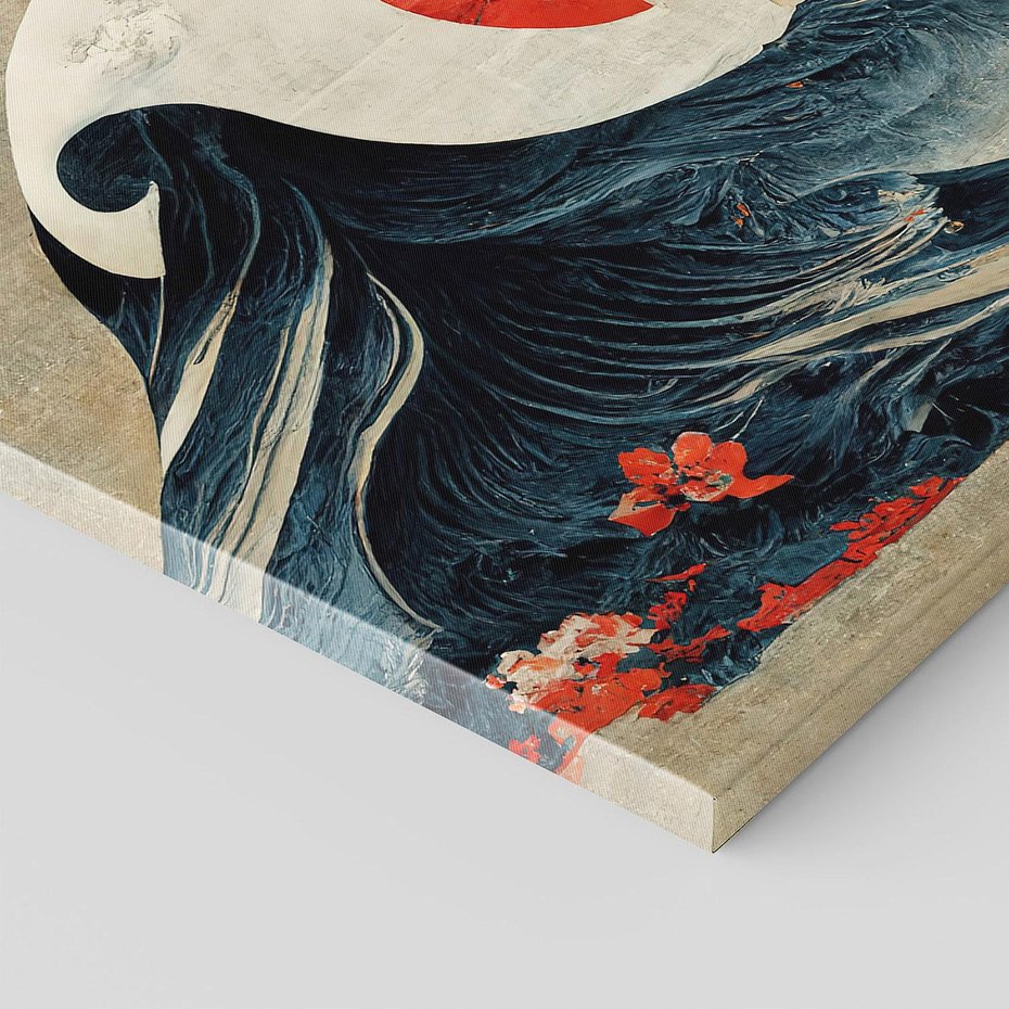 Obraz na płótnie 50x50 - Requiem dla marzeń - sztuka japońska, fale oceanu