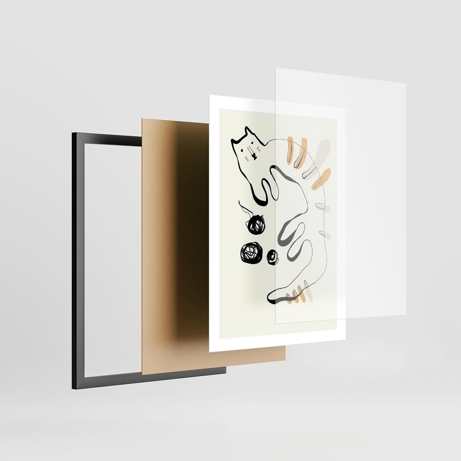 Plakat w ramie 50x70 - Picassowska Abstrakcja Kota - abstrakcyjna grafika kota, jak picasso - rama czarna