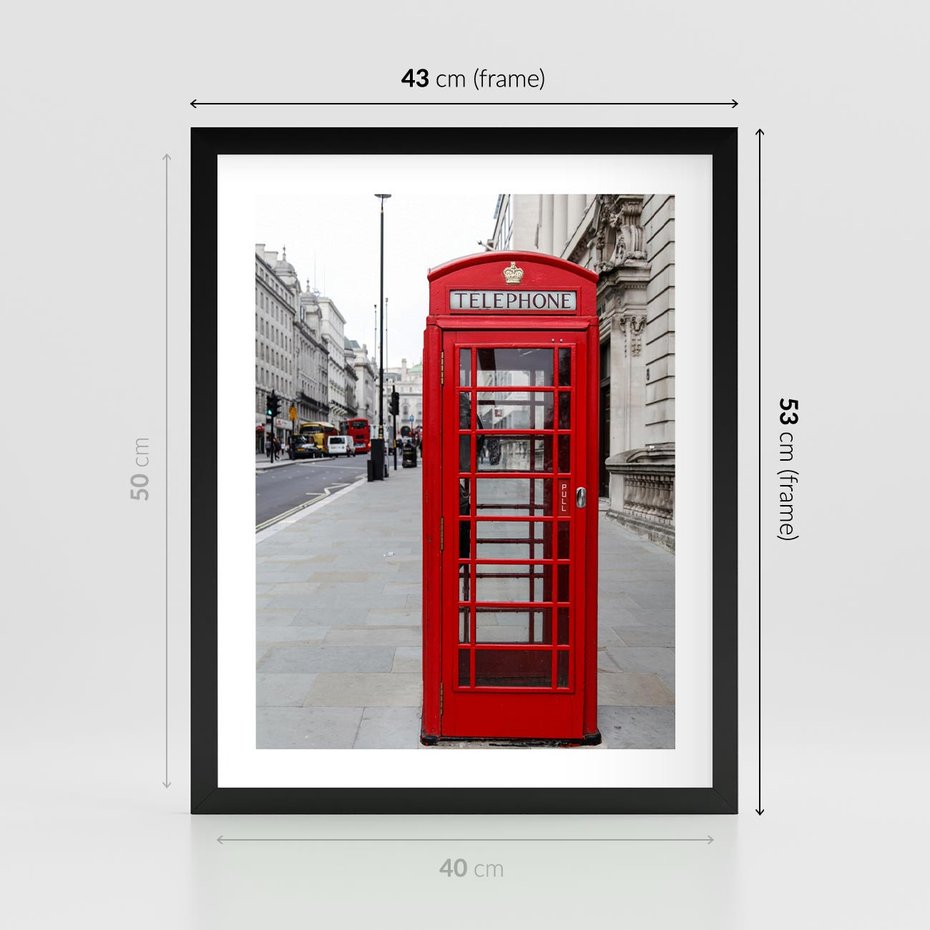 Plakat w ramie 40x50 - Londyńska budka w perspektywie - budka, Londyn - rama czarna
