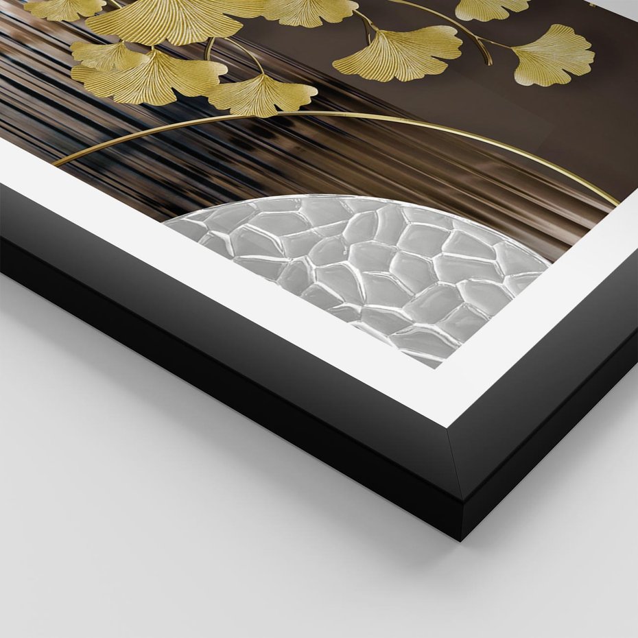 Plakat w ramie 30x40 - Magia Jesieni - złote, liście - rama czarna